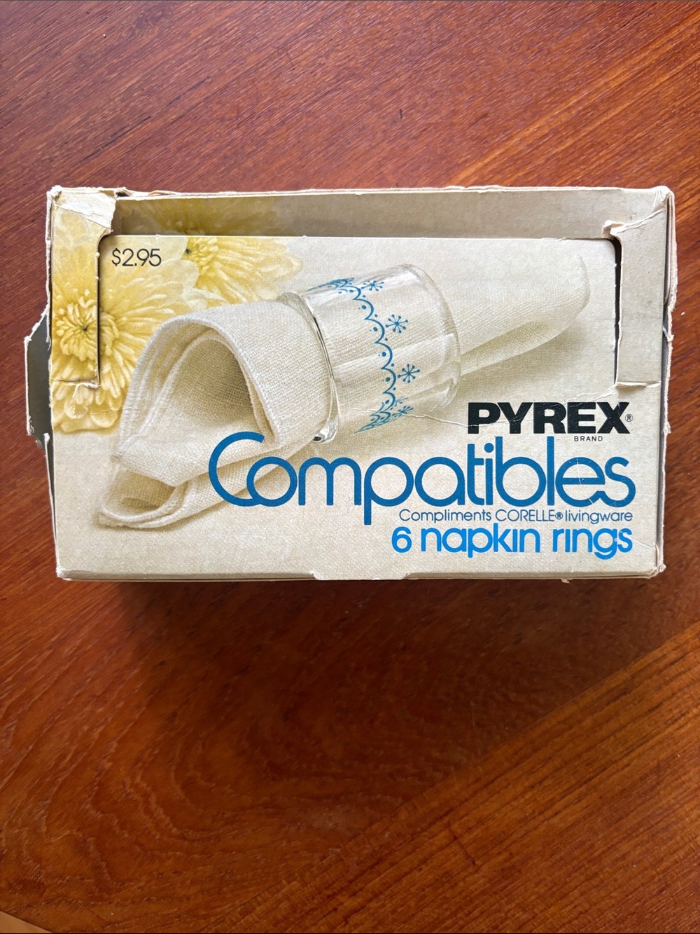 Vintage Pyrex Napkin Rings - Snowflake Design- Still in Box